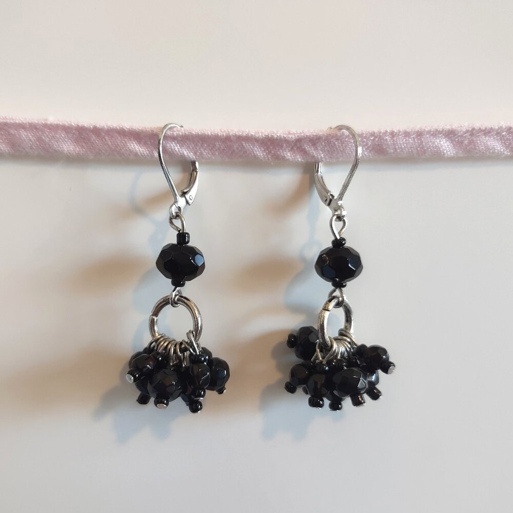 Vintage black earrings with glass beads